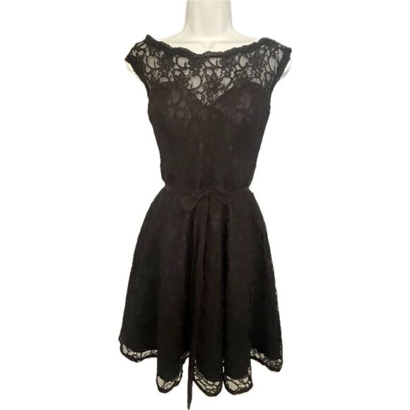 Vintage y2k Morí Lee Black Lace Dress Size M - Picture 2 of 8